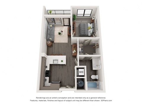Woodland 1  Bed   1  Bath   639 Sq. Ft. Floor Plan at Chapter at the Streets of St Charles, Saint Charles, MO